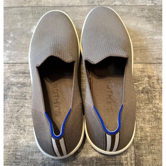 Rothys Slip On Sneakers Loafer Womens Size 11 Brown Knit Upper Blue Accent Strip - Picture 8 of 10